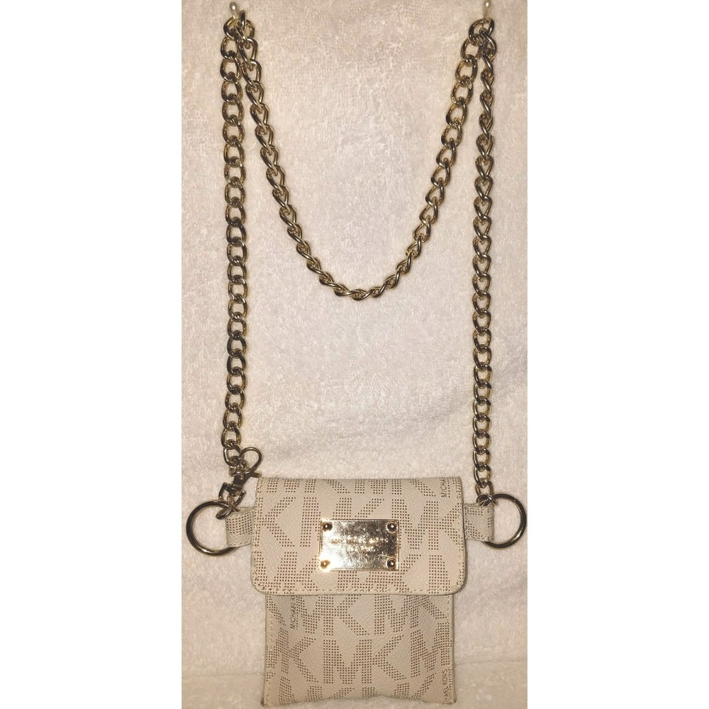 Michael Kors small cream monogram crossbody handbag